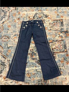7 For All Mankind Dark Blue Flare Jeans with Sailor Button Detail